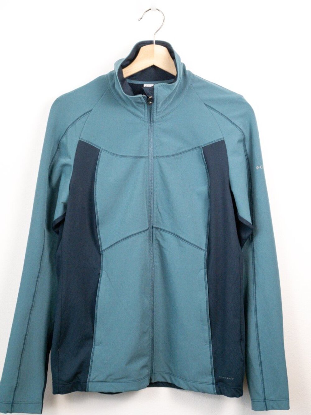 Columbia Omni Dry Teal Blue Colorblock Full Zip Performance Running Jacket M - Picture 2 of 6